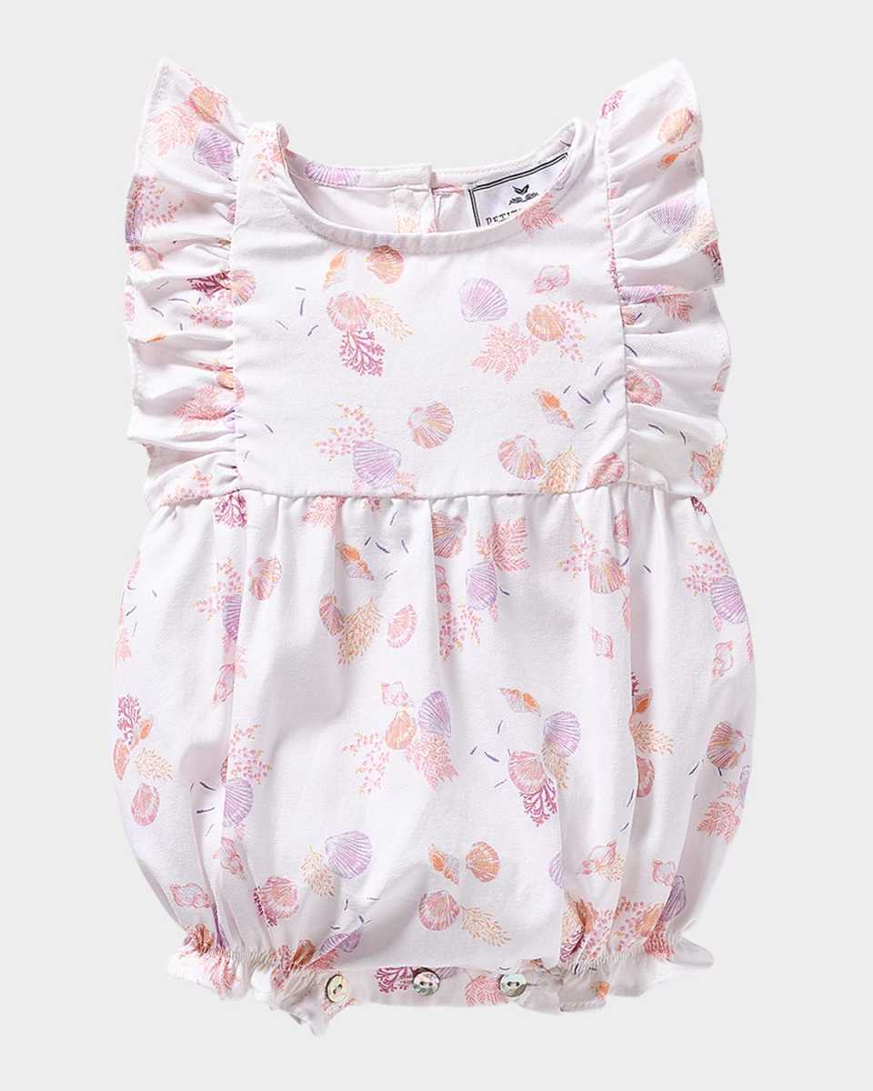 Girl's Seashell Splendor Ruffle Bubble Romper, Size Newborn-24M